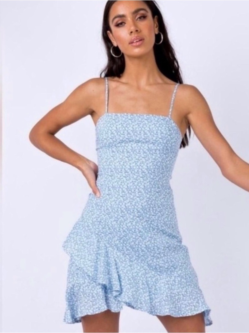 Princess Polly Grasby Mini Dress features a blue and white floral print size 12